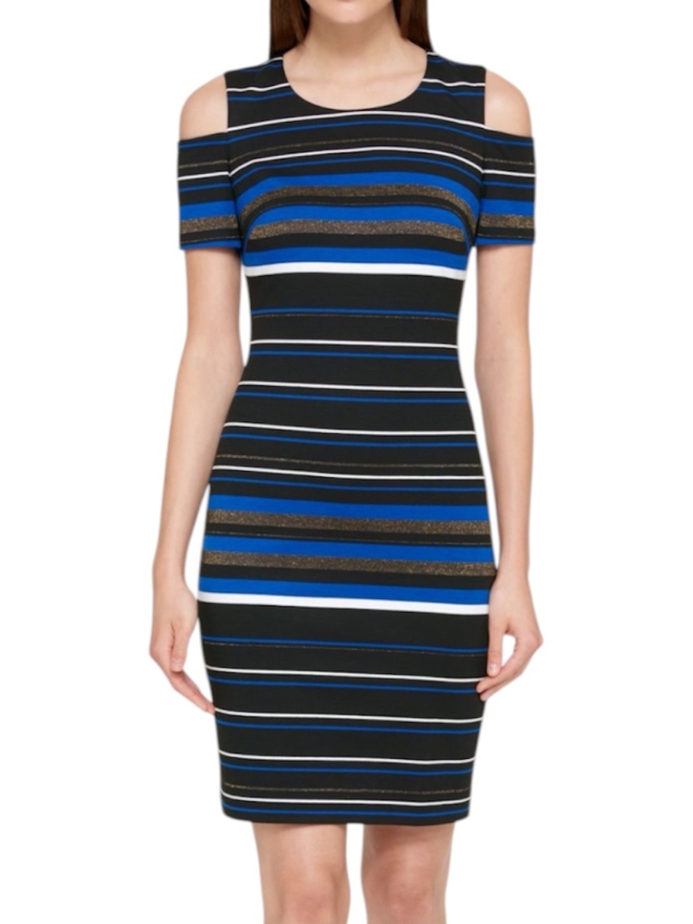 Tommy Hilfiger Cold Shoulder Sheath Dress - Black/Blue/White Size 12